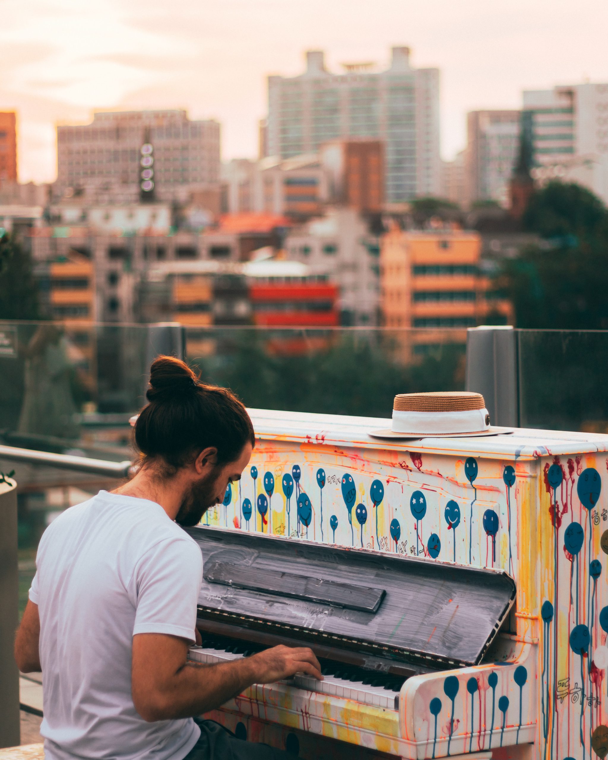 playing piano on rooftop